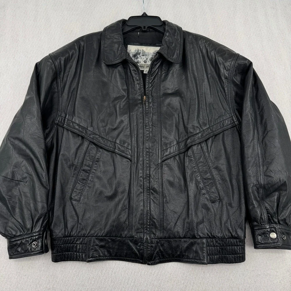 Vintage Luis Alvear Black Genuine Leather Bomber Jacket Men Medium Made in Korea